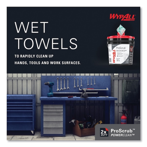 Wypall Waterless Hand Wipes, 75 Per Container, Bucket, Cloth, 9 in  x 12 in, PK6 - 91371CT