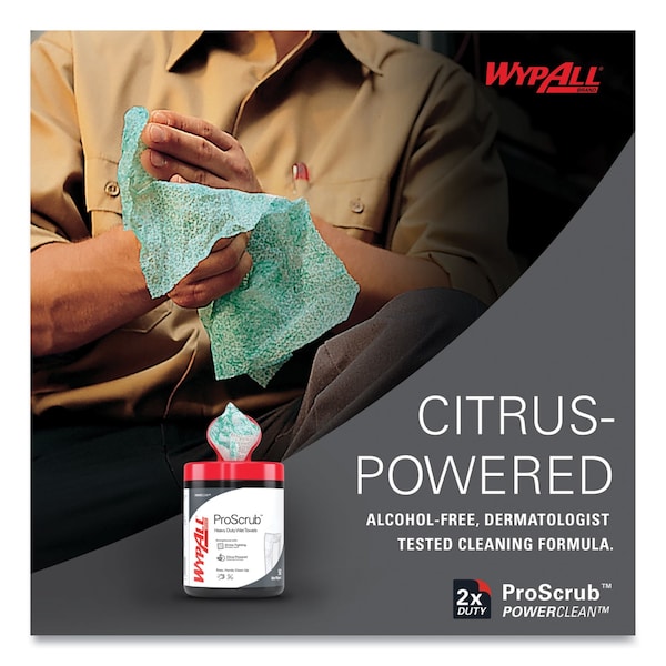 Wypall Waterless Hand Wipes, 75 Per Container, Bucket, Cloth, 9 in  x 12 in, PK6 - 91371CT
