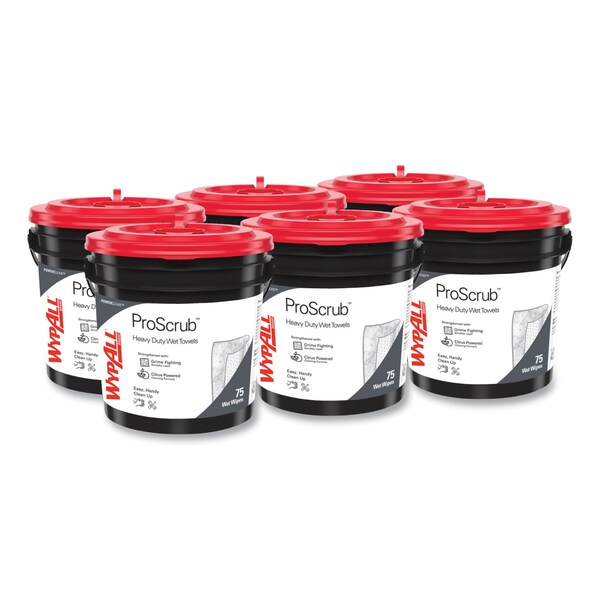 Wypall Waterless Hand Wipes, 75 Per Container, Bucket, Cloth, 9 in  x 12 in, PK6 - 91371CT