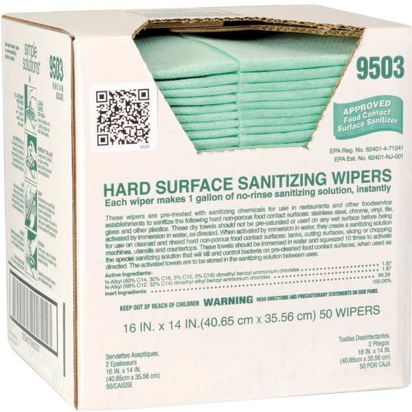 Atlantic Mills Sanitizing Wipes, 14" x 16", 50 Wipes - 9503