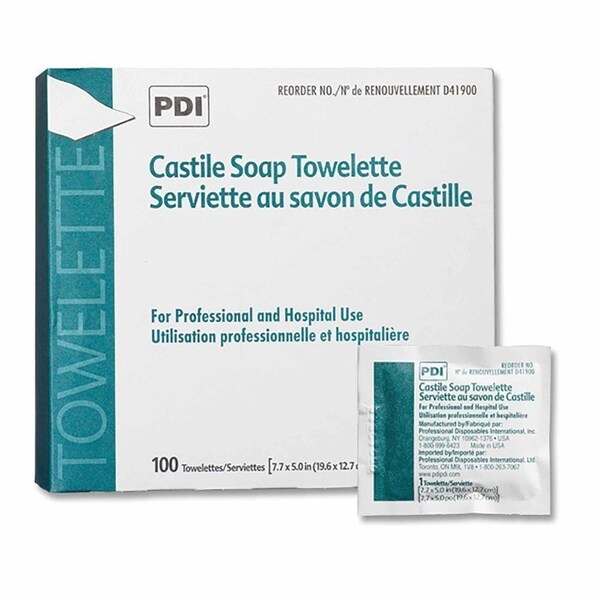 Pdi Castile Soap Towelette Individual Packet Scented, 5 X 7-11/16 Inch, 100PK - D41900