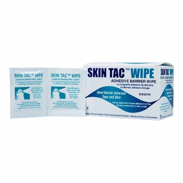 Skin Tac Skin Barrier Wipe 78 to 82% Strength Isopropyl Alcohol Individual Packet NonSterile, 50PK - MS407-W
