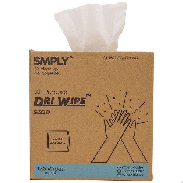 Smply Brands S600 Dri-Wipe by, Center-Pull Box, 126 Wipes per Box, 10PK - S600-X126-X10
