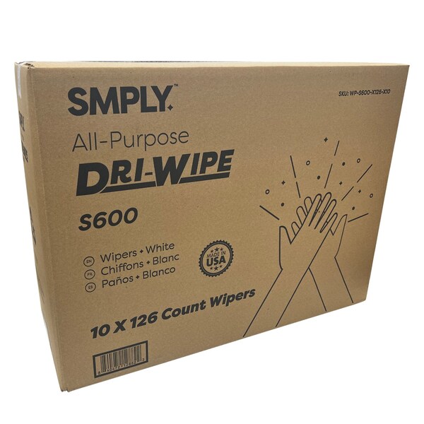 Smply Brands S600 Dri-Wipe by, Center-Pull Box, 126 Wipes per Box, 10PK - S600-X126-X10