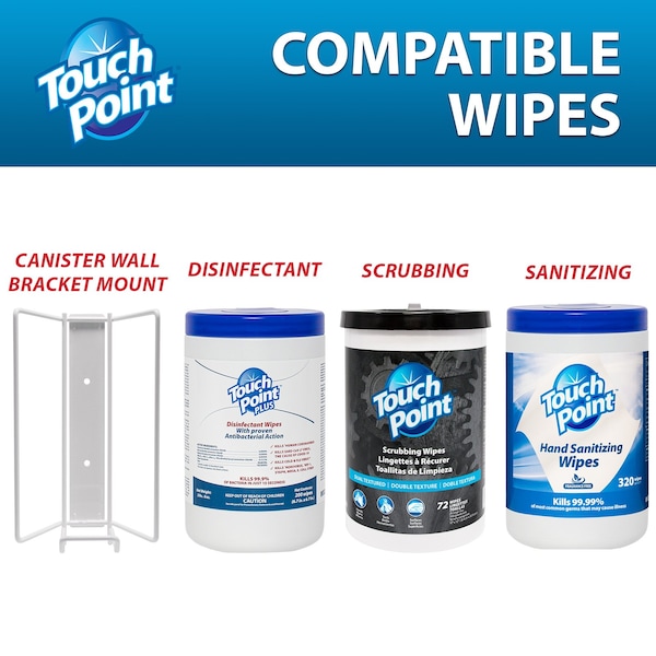 Touch Point Wipes TP Canister Wall Bracket for Wipe Dispensing, Turns Large Canister into a Wall Dispenser - C9BKT