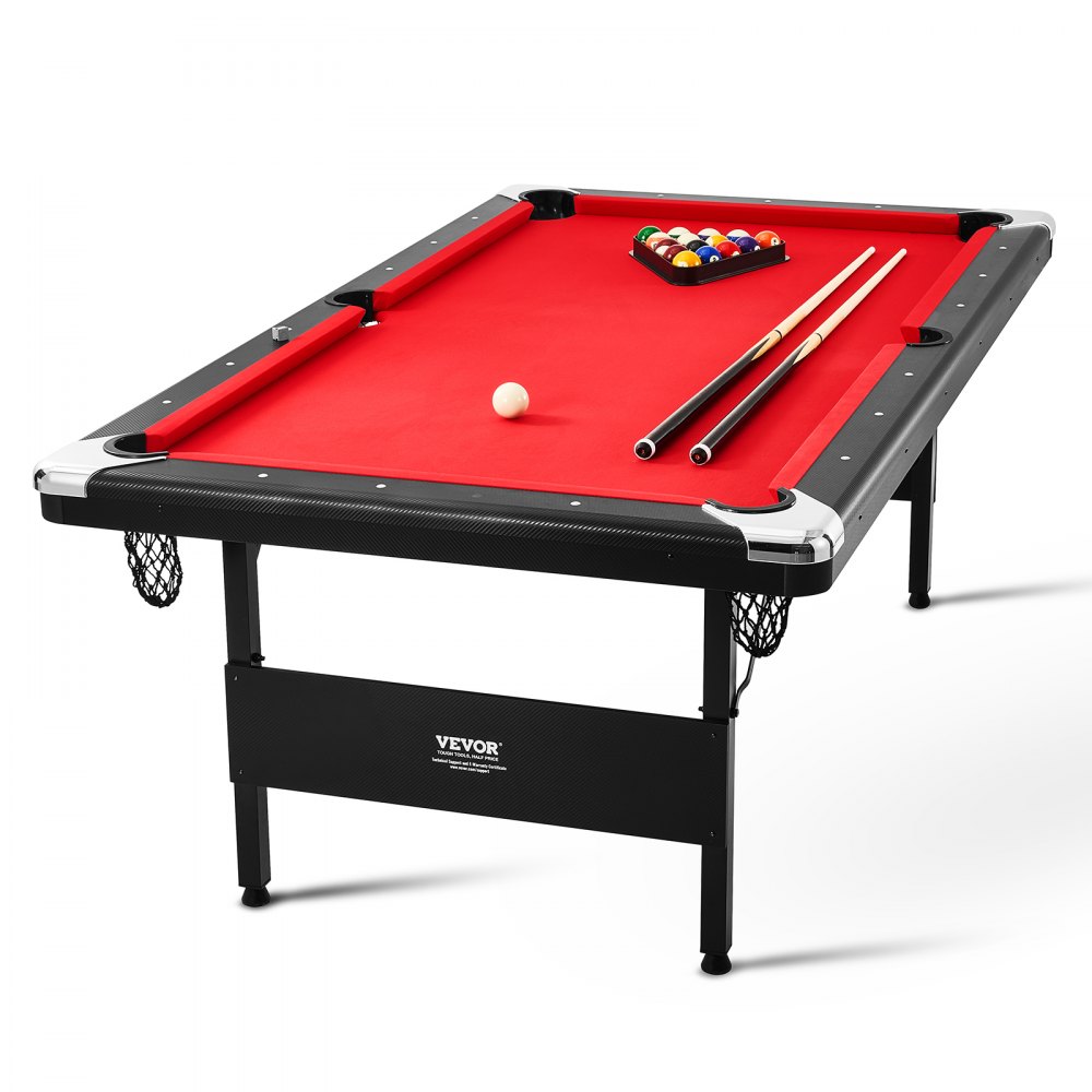 VEVOR Billiards Table, 7 ft Pool Table, Portable Foldable Space-Saving Table, Billiard Table Set Includes Balls, Cues, Chalks and Brush, Black with Red Cloth, Perfect for Family Game Room Kids Adults - ZDTTQZHHRZBCGHCRLV0