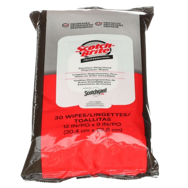 Scotch-Brite Stainless Steel Hood Degreaser Wipes, 9 x 12, Unscented, 30 Wipes, 6PK - 7100233381