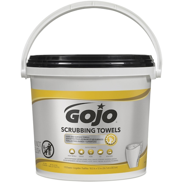 Gojo GOJO Hand and Surface Wet Towels, 170 Wipes per Container, Bucket, Citrus, 12 in L x 10.5 in W - 6398-02