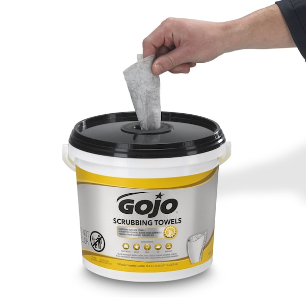 Gojo GOJO Hand and Surface Wet Towels, 170 Wipes per Container, Bucket, Citrus, 12 in L x 10.5 in W - 6398-02