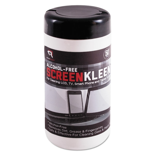 Read Right ScreenKleen Monitor Screen Wet Wipes, Cloth, 5.25 x 5.75, 50/Tub - RR1491
