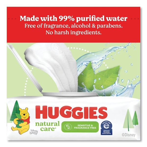 Huggies Natural Care Sensitive Baby Wipes, 3.88 x 6.6, Unscented, White, 56 Wipes, 8PK - 31803