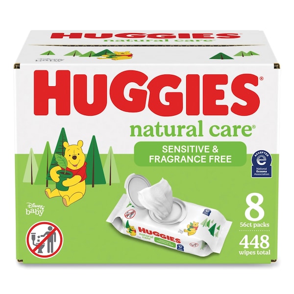 Huggies Natural Care Sensitive Baby Wipes, 3.88 x 6.6, Unscented, White, 56 Wipes, 8PK - 31803