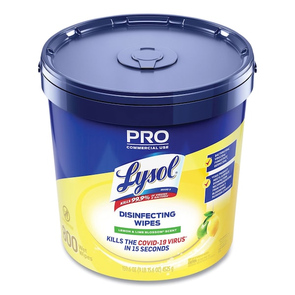 Lysol Professional Disinfecting Wipe Bucket, 1-Ply, 6 x 8, Lemon and Lime Blossom, White, 800 Wipes - 19200-99856