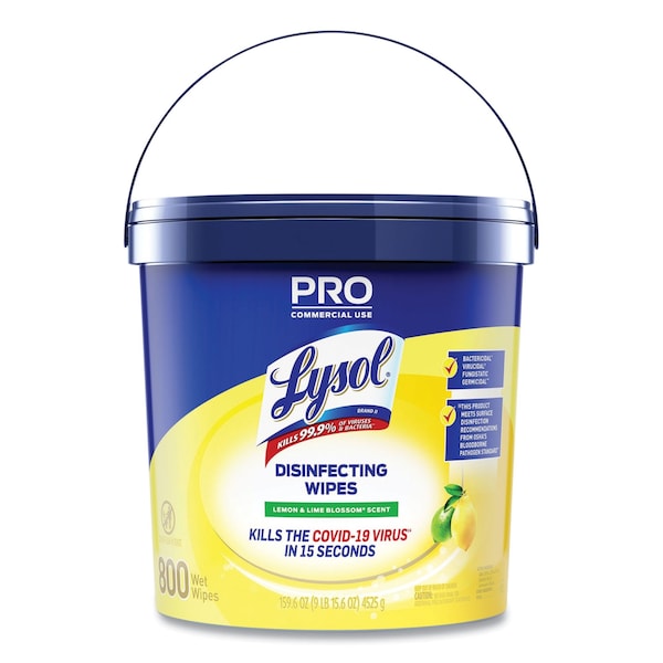 Lysol Professional Disinfecting Wipe Bucket, 1-Ply, 6 x 8, Lemon and Lime Blossom, White, 800 Wipes - 19200-99856