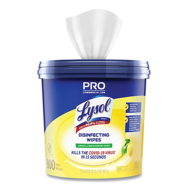 Lysol Professional Disinfecting Wipe Bucket, 1-Ply, 6 x 8, Lemon and Lime Blossom, White, 800 Wipes - 19200-99856