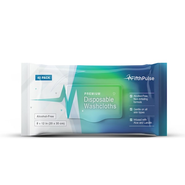 Fifthpulse Premoisten Disposable Washcloths, Alcohol Free, Aloe and Lanolin, 40 Pack Wipes, 40PK - FMN100537
