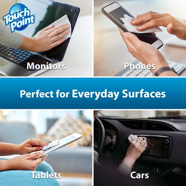 Touch Point Wipes TP Touch Screen Wipes - 12 Canisters x 60 Wipes, Anti-Static, Alcohol-Free, 6.7 in. x 6.7 in., 12PK - 51260TP-CS