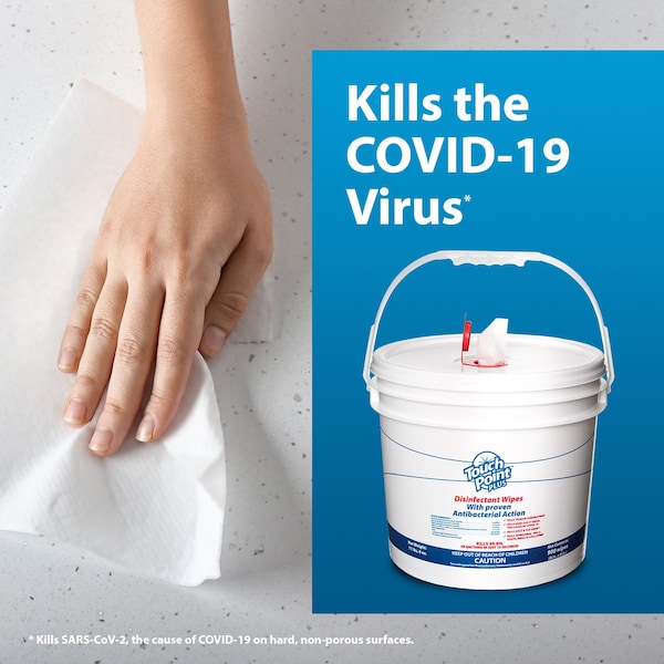 Touch Point Wipes TP Plus Disinfectant Wipes- 2 Rolls x 900 Wipes & Dispenser Bucket, 8 in.x6 in., EPA Reg. - WD900B