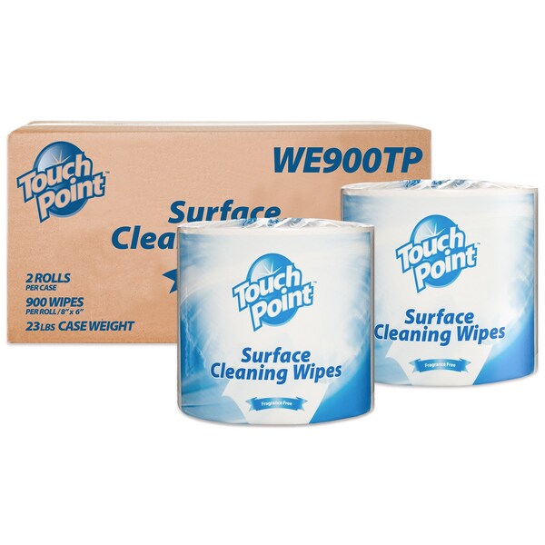 Touch Point Wipes TP Facility Cleaning Wipes- Alcohol-Free All-Purpose, 2 Rolls x 900 Wipes, 8in.x6in., 2PK - WE900TP-CS