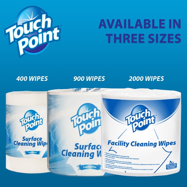 Touch Point Wipes TP Facility Cleaning Wipes- Alcohol-Free All-Purpose, 2 Rolls x 900 Wipes, 8in.x6in., 2PK - WE900TP-CS