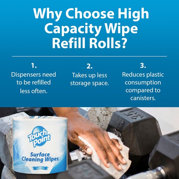 Touch Point Wipes TP Facility Cleaning Wipes- Alcohol-Free All-Purpose, 2 Rolls x 900 Wipes, 8in.x6in., 2PK - WE900TP-CS