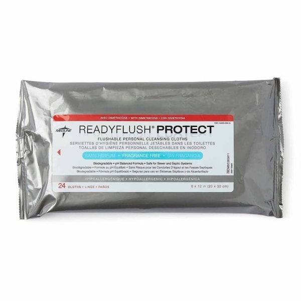 Readyflush Protect Flushable Personal Wipe, Soft Pack, Dimethicone, Unscented, 24PK - MSC263811