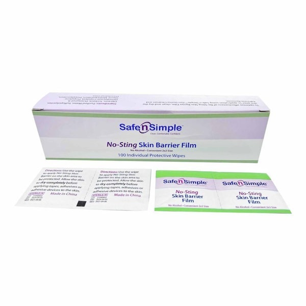 Safe N Simple No-Sting Skin Barrier Wipe 60%, 20% Strength Purified Water, Glycerin, Propylene Glycol Sterile, 100PK - SNS80744
