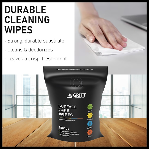 Gritt Commercial Surface Care Wipes, Professional All-Purpose Cleaner Wipes - 800 Count Refill Wipe Roll - GRI5-RW-1-NR