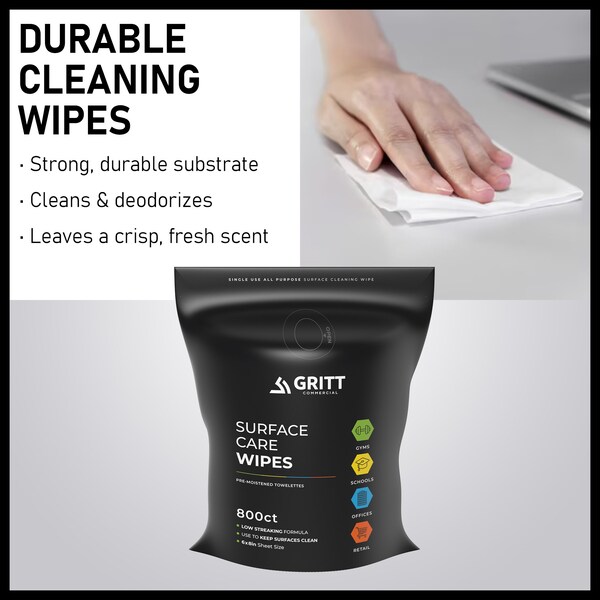 Gritt Commercial Surface Care Wipes, Professional All-Purpose Cleaner Wipes - 800 Count Refill Wipe Roll - GRI5-RW-1-NR
