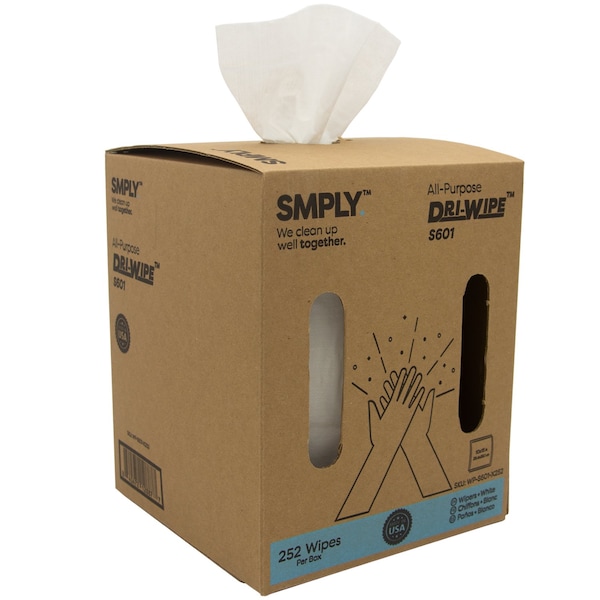Smply Brands S600 Dri-Wipe by, Large Format Center-Pull Box, 252 Wipers per Box - S601-X252-X1