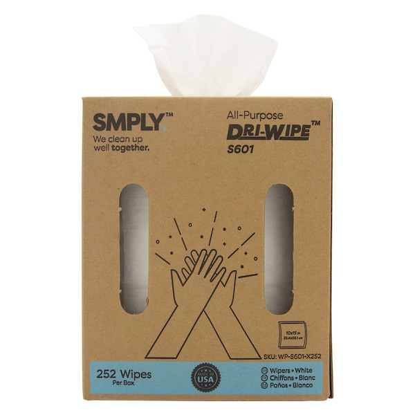 Smply Brands S600 Dri-Wipe by, Large Format Center-Pull Box, 252 Wipers per Box - S601-X252-X1