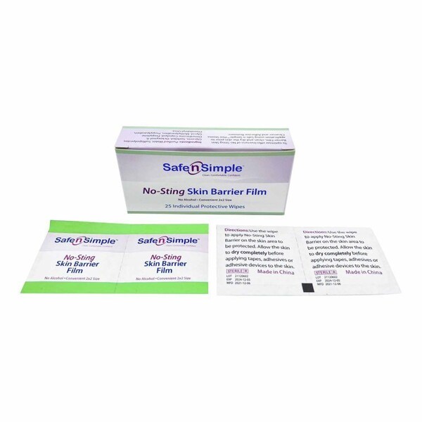 Safe N Simple No-Sting Skin Barrier Wipe 60%, 20% Strength Purified Water, Glycerin, Propylene Glycol Sterile - SNS80725