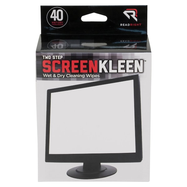 Read Right Two Step ScreenKleen Wet and Dry Cleaning Wipes, 40PK - RR1305