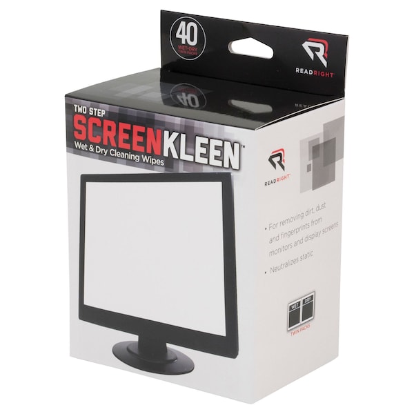 Read Right Two Step ScreenKleen Wet and Dry Cleaning Wipes, 40PK - RR1305
