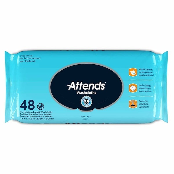 Attends Personal Wipe, Soft Pack, Aloe, Unscented, 7.8 X 11.8 Inch, 48PK - WCU48
