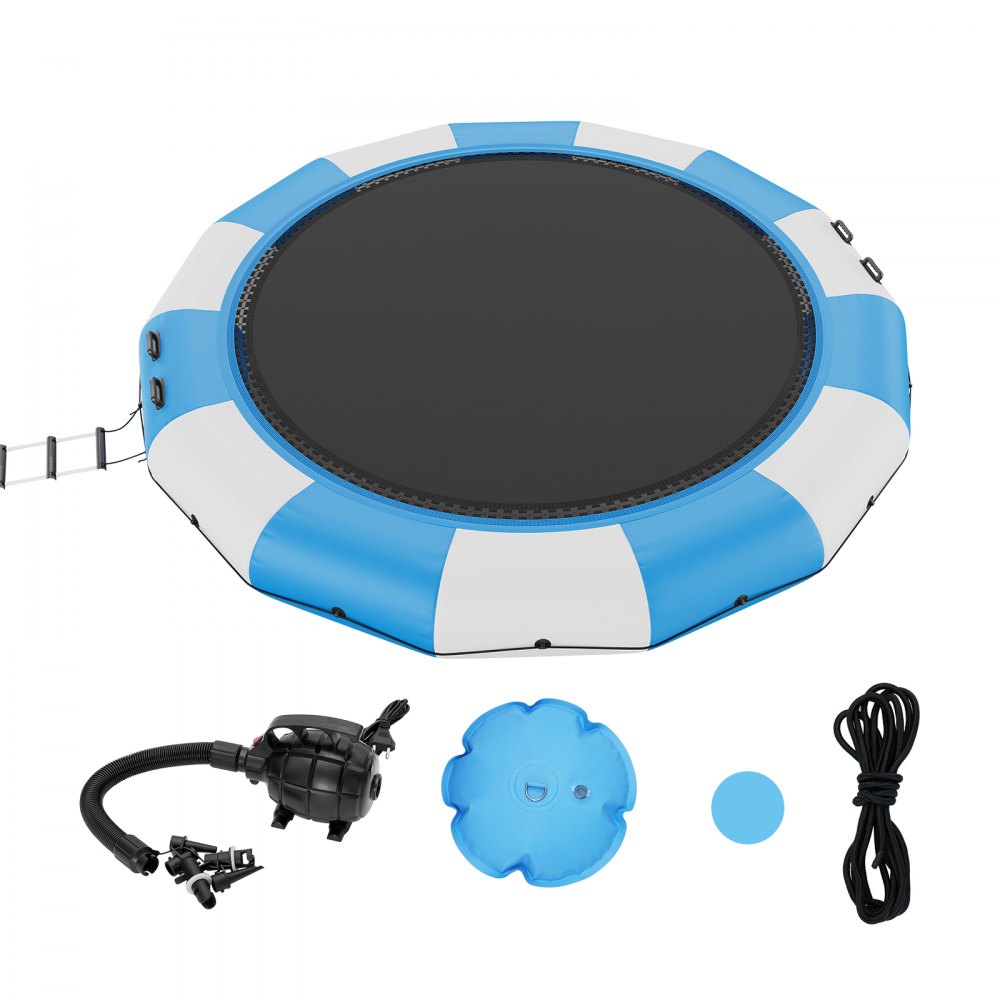 VEVOR Inflatable Water Bouncer, 15ft Recreational Water Trampoline, Portable Bounce Swim Platform with 3-Step Ladder & Electric Air Pump, Kids Adults Floating Rebounder for Pool, Lake, Water Sports - BTKSSBCLBS15C7ST6V1
