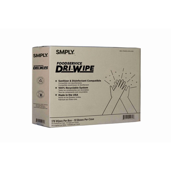 Smply Brands Foodservice Dri-Wipe by, Center-Pull Box - 176 Wipes per Box, 10PK - FS400-X176-X10
