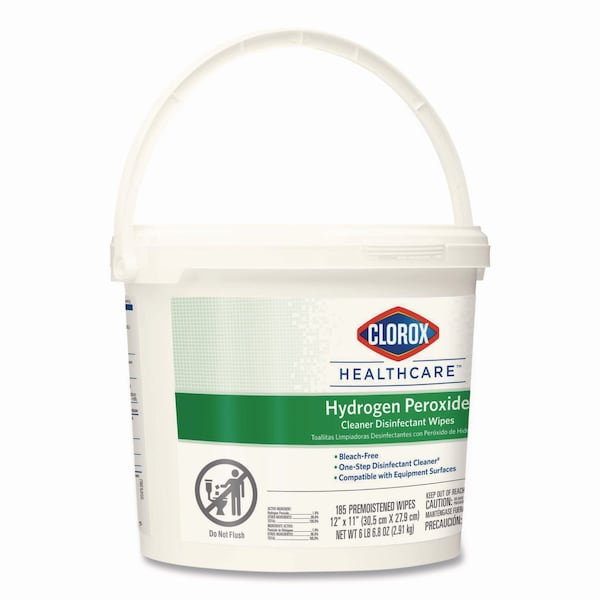 Clorox Hydrogen Peroxide Cleaner Disinfectant Wipes, 11 x 12, Unscented, White, 185/Canister, 2PK - 30826