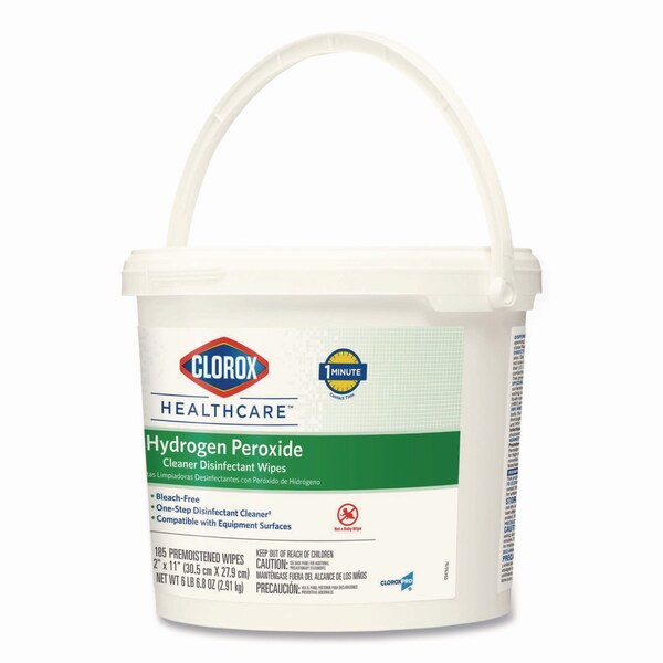 Clorox Hydrogen Peroxide Cleaner Disinfectant Wipes, 11 x 12, Unscented, White, 185/Canister, 2PK - 30826