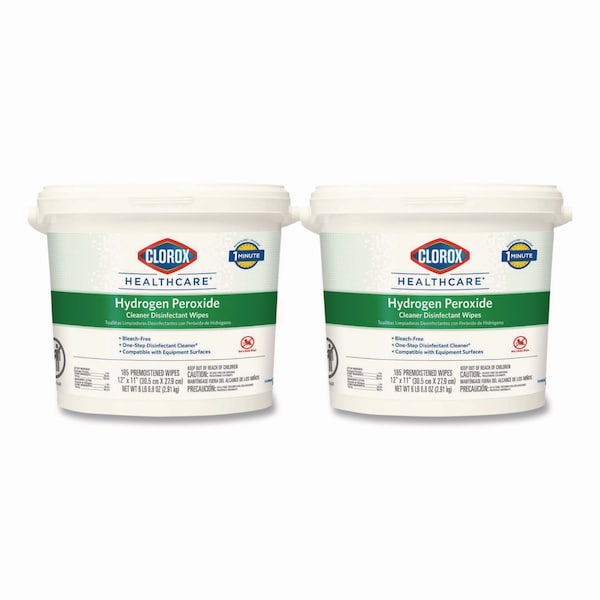 Clorox Hydrogen Peroxide Cleaner Disinfectant Wipes, 11 x 12, Unscented, White, 185/Canister, 2PK - 30826