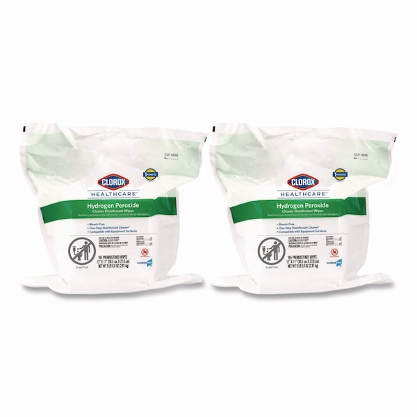 Clorox Hydrogen Peroxide Cleaner Disinfectant Wipes, 12 x 11, Unscented, White, 185 Wipes, 2PK - 30827
