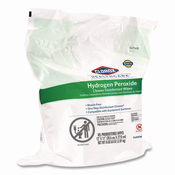 Clorox Hydrogen Peroxide Cleaner Disinfectant Wipes, 12 x 11, Unscented, White, 185 Wipes, 2PK - 30827