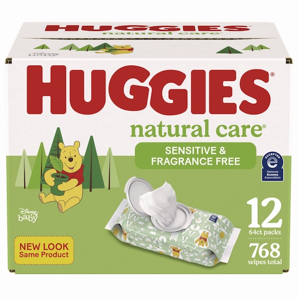 Huggies Natural Care Sensitive Baby Wipes, Unscented, White, 64 Wipes, 12PK - 51079