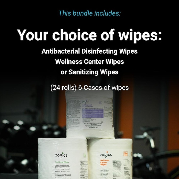 Zogics Floor Stand Wipe Dispenser and Wipes Bundle, Black Powder Coated Steel, Sanitizing Wipes, 24PK - Z650-B-Z2000-24
