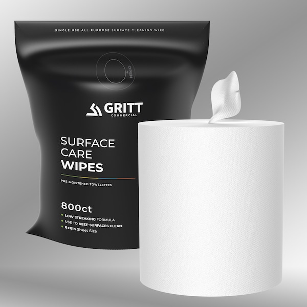 Gritt Commercial Surface Care Wipes, Professional All-Purpose Cleaner Wipes, 800 Count Refill Bag + Bucket Dispenser - GRI5-RW-1-B-NR