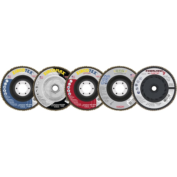 Disco de aletas abrasivas recubierto Premium Flexovit Zircotex Spin-On, 4-1/2 pulgadas de diámetro, agujero central de 7/8 pulgadas, grano ZA120, Fi - Z4520F