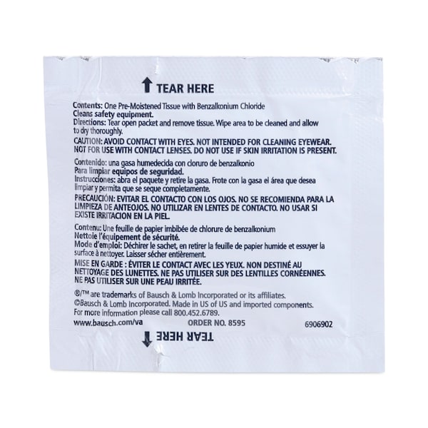 Bausch + Lomb Antibacterial Office Equipment Wet Wipes, Cloth, 5 x 8, PK100 - 8595