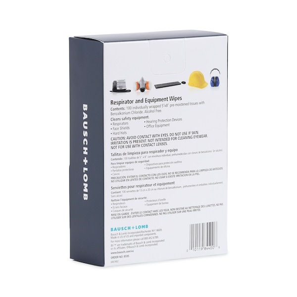 Bausch + Lomb Antibacterial Office Equipment Wet Wipes, Cloth, 5 x 8, PK100 - 8595