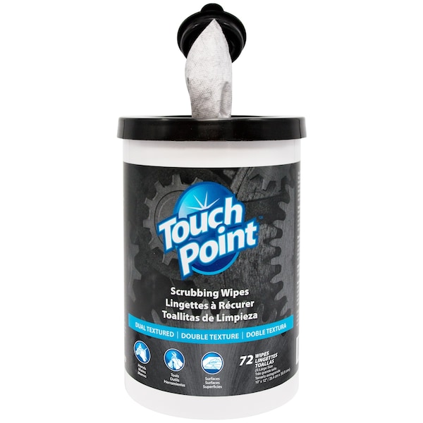 Touch Point Wipes TP Scrubbing Wipes, 6 Canisters x 72 wipes, 10in. x 12in. XL Size, HD Dual-Textured, 6PK - 36072