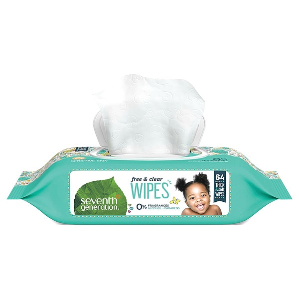 Seventh Generation Baby Wipes, Unscented, White, PK12 - 34208